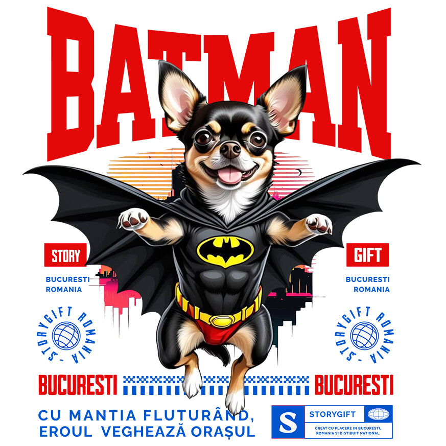 Sticker Adeziv Autocolant Personalizat Chihuahua În Costum de Batman – Câine Supererou pentru Copii și Iubitorii de Animale [1]