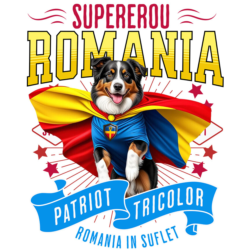 Sticker Adeziv Autocolant Personalizat Ciobănesc Australian în Costum de Căpitan România – Cadou Personalizat pentru Iubitorii de Câini [1]