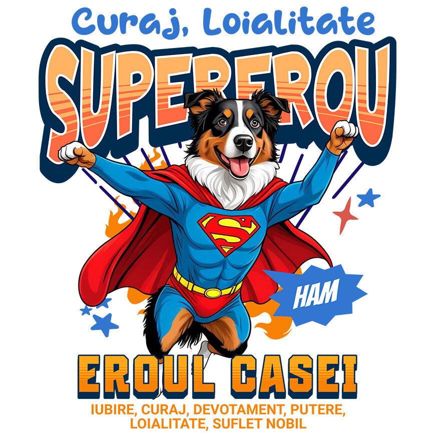 Sticker Adeziv Autocolant Personalizat Ciobănesc Australian în Costum de Superman – Produse Personalizate pentru Copii și Familie [1]