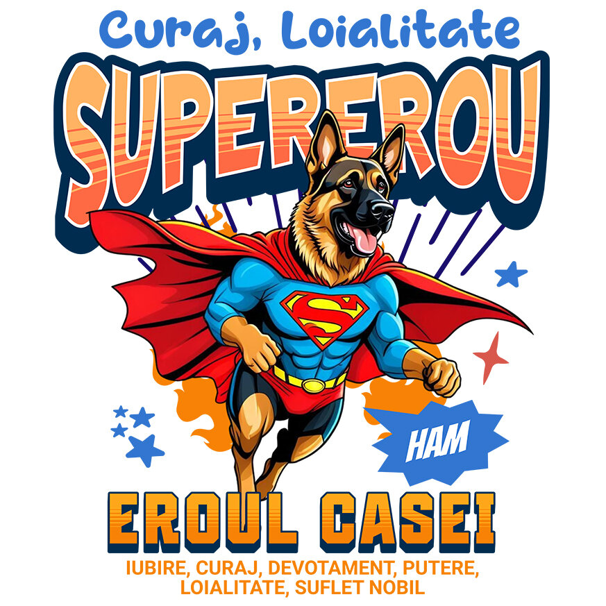 Sticker Adeziv Autocolant Personalizat Ciobănesc German în Costum de Superman – Cadouri Personalizate pentru Familie și Copii [1]
