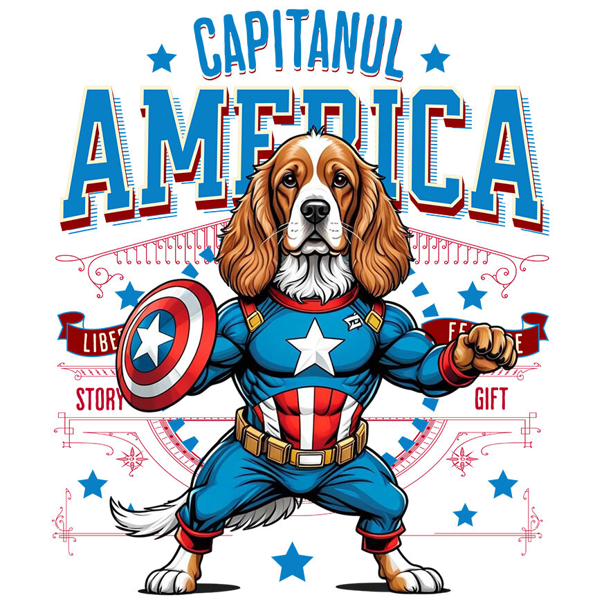 Sticker Adeziv Autocolant Personalizat Cocker Spaniel în Costum de Captain America - Cadouri Personalizate pentru Iubitorii de Animale [1]