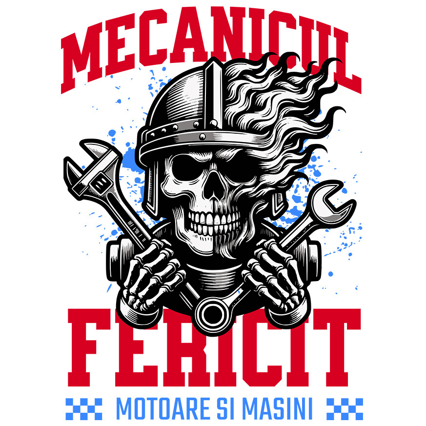Sticker Adeziv Autocolant Personalizat Craniu cu Cască și Flăcări – Mecanicul Fericit, Pasiune pentru Motociclete [1]