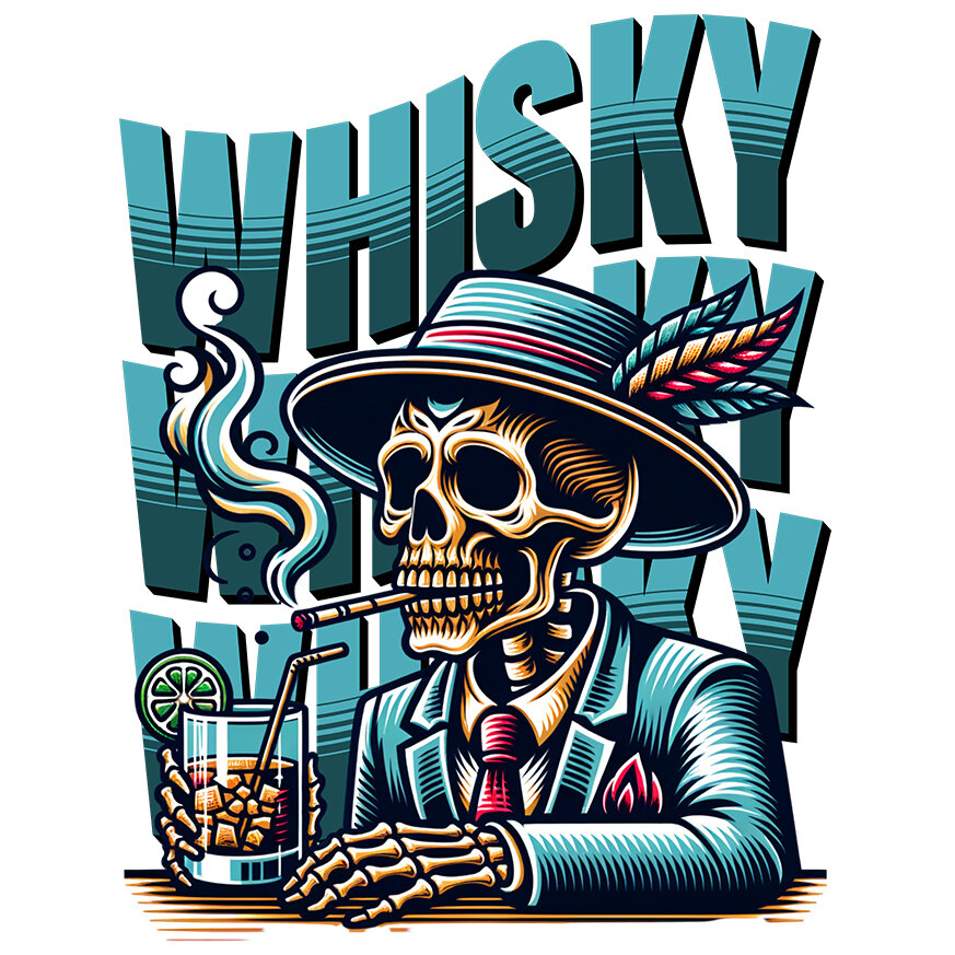 Sticker Adeziv Autocolant Personalizat „Craniu Mafiot Personalizat - Decor cu Schelete la Masă cu Palarie și Tigara” [1]