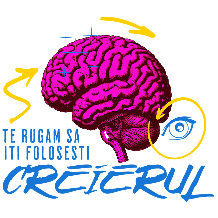 Sticker Adeziv Autocolant Personalizat Creier Uman Colorat cu Săgeți și Ochi Vultur | Mesaj Amuzant „Folosește-ți Creierul” - Cadouri Personalizate [1]