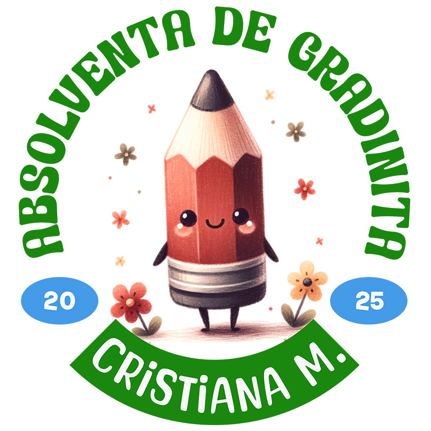 Sticker Adeziv Autocolant Personalizat Creion Ascuțit Vesel cu Flori Colorate și Text Personalizat „Absolvent de Grădiniță Cristiana M” - Cadou Educativ pentru Copii [1]