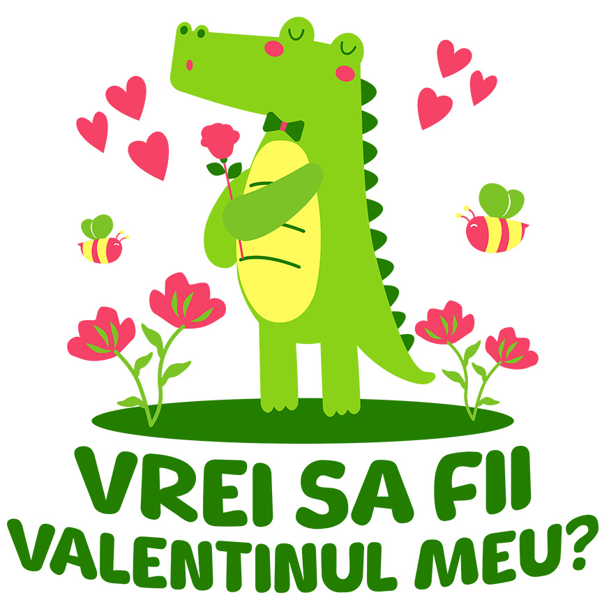 Sticker Adeziv Autocolant Personalizat „Crocodil Romantic Cu Trandafir Roz Si Papion - Cadou Personalizat „Vrei Sa Fii Valentinul Meu?” pentru Familie, Copii și Prieteni” [1]