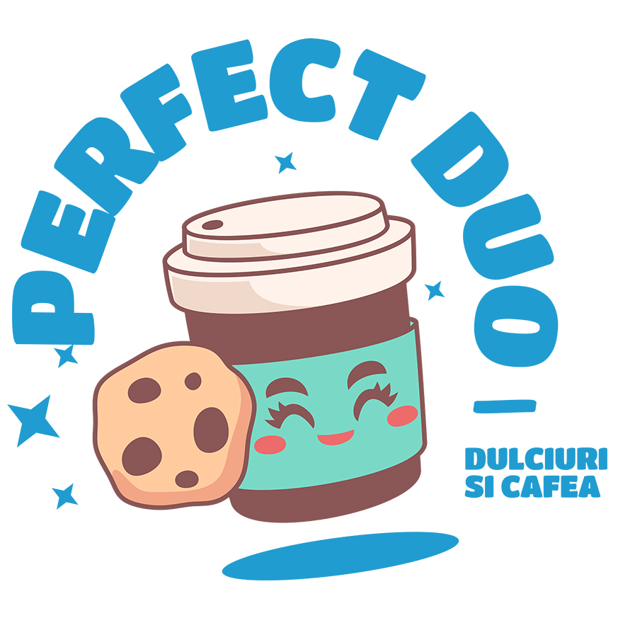 Sticker Adeziv Autocolant Personalizat „Cuplu Perfect Pahar de Cafea cu Prăjitură 'Perfect Duo' – Cadou Personalizat pentru Familie și Cupluri” [1]