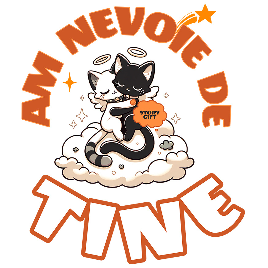 Sticker Adeziv Autocolant Personalizat Cuplu Pisici Îngeri Pe Nor Pufos „Am Nevoie De Tine” – Cadou Romantic De Valentine's Day [1]