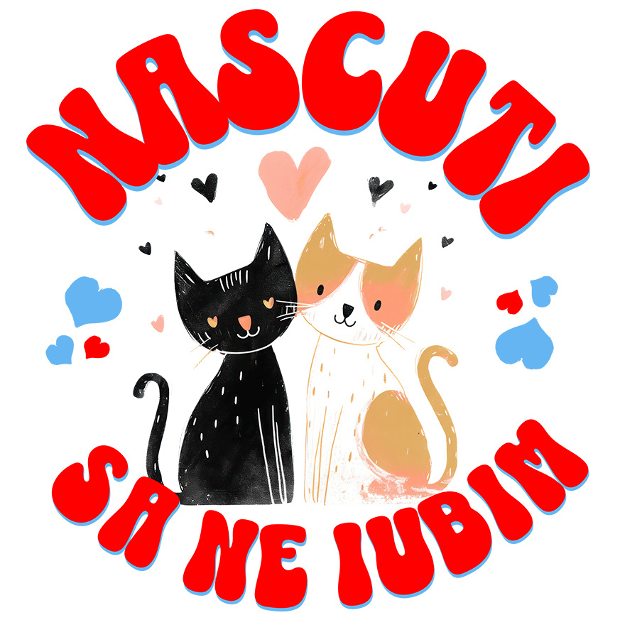 Sticker Adeziv Autocolant Personalizat "Cuplu Pisici Neagră și Portocalie - Cadou Iubire și Fericire Personalizat" [1]