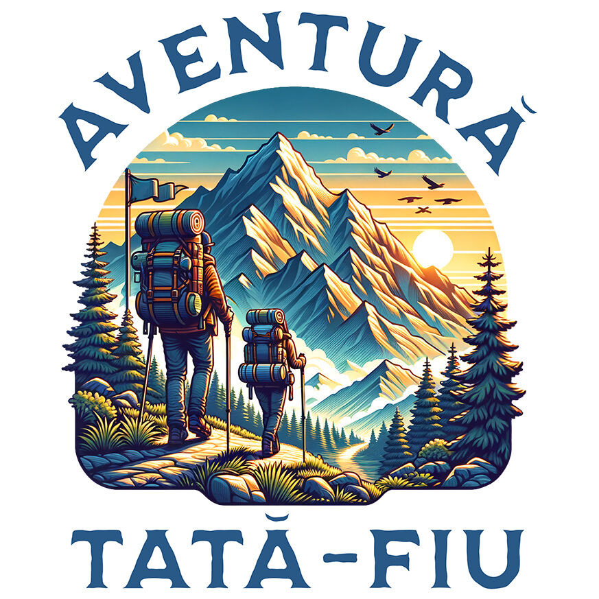Sticker Adeziv Autocolant Personalizat "Cuplu Sportiv prin Munți cu Rucsaci – Aventuri în Natură pentru Tată și Fiu" [1]