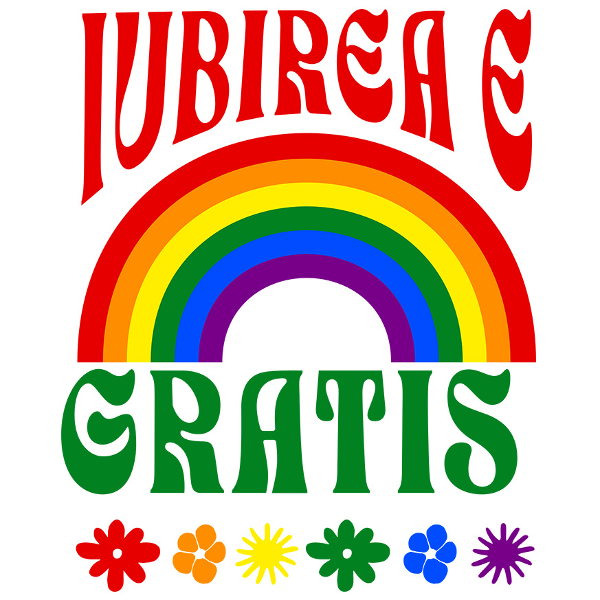 Sticker Adeziv Autocolant Personalizat „Curcubeu Multicolor Flori Colorate - Cadou Personalizat „Iubirea E Gratis” pentru Copii, Familie și Prieteni” [1]