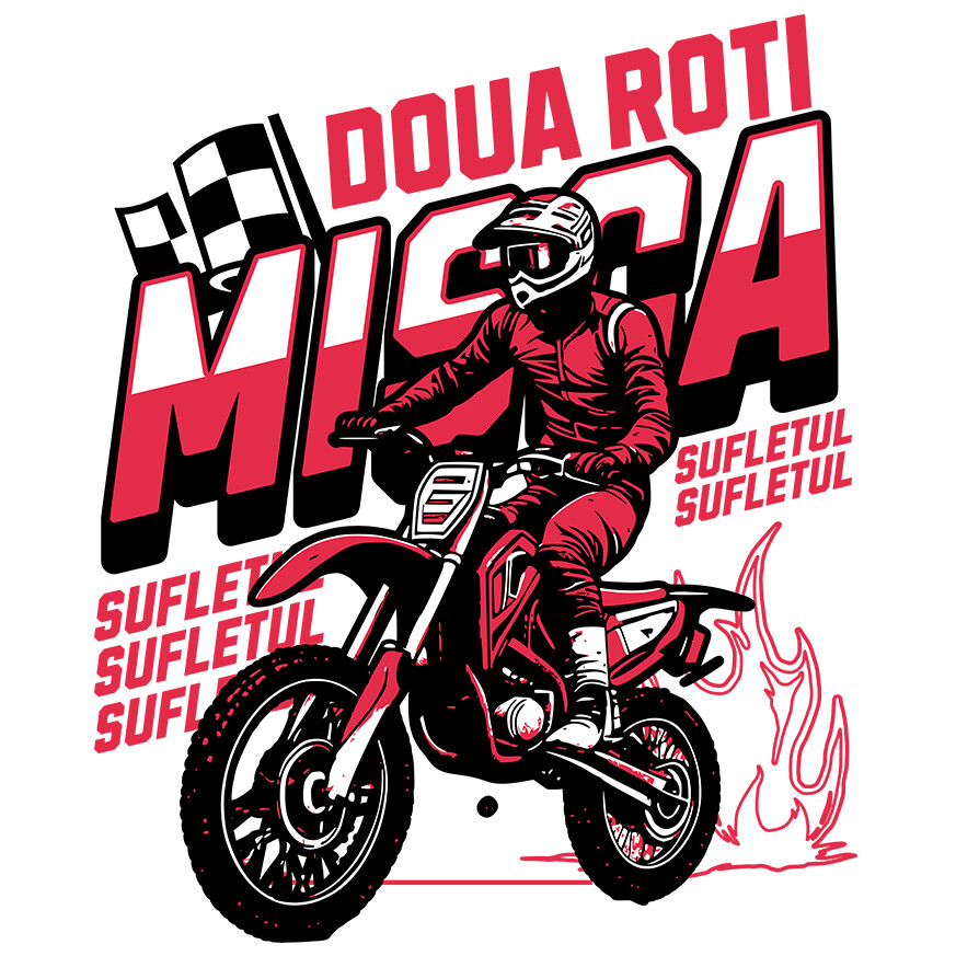Sticker Adeziv Autocolant Personalizat Cursa de Motocicletă – Bărbat în Echipament Profesionist și Steag de Finish [1]