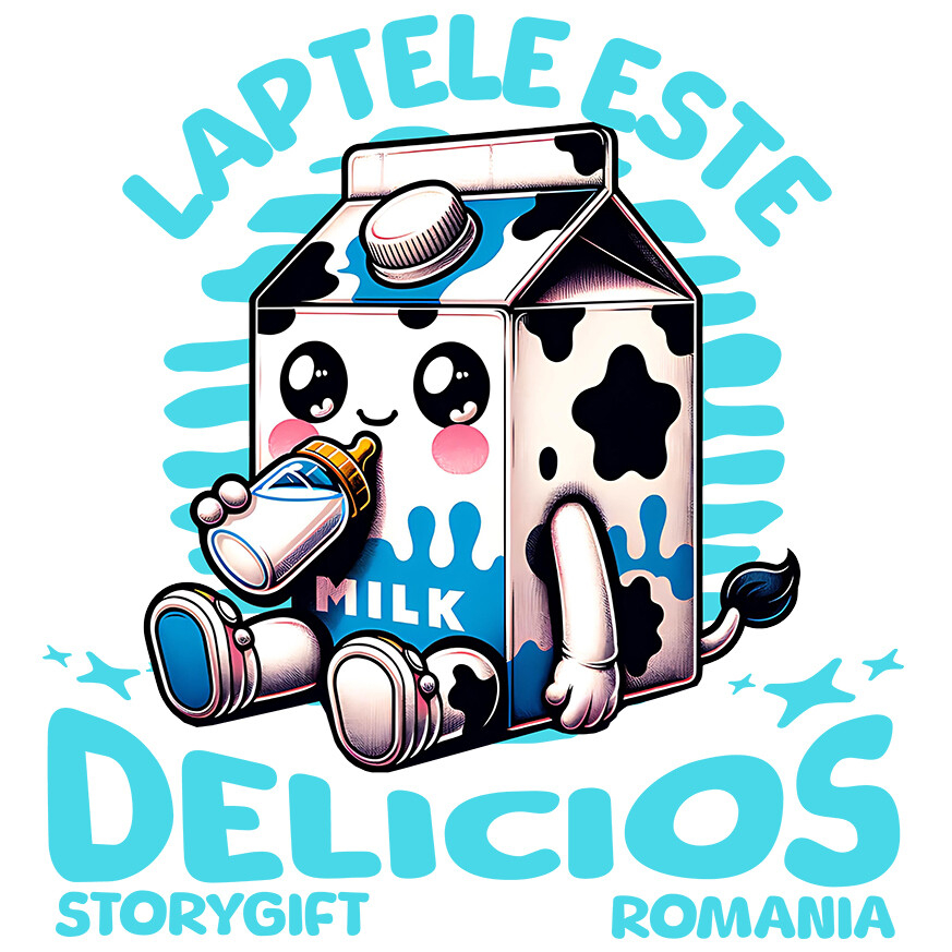 Sticker Adeziv Autocolant Personalizat „Cutie de Lapte Personalizată 'Laptele Este Delicios' – Cadou Vesel pentru Bebelus și Familie” [1]