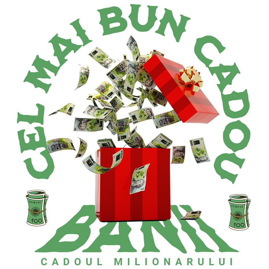 Sticker Adeziv Autocolant Personalizat Cutie Cadou Roșie cu Bancnote în Zbor – „Cel mai Bun Cadou” Milionar – Cadou Personalizat pentru Familie, Copii, Tati, Prieteni [1]