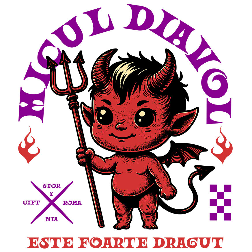 Sticker Adeziv Autocolant Personalizat Diavol Cu Furca și Mesaj „Micul Diavol Este Foarte Drăguț” pentru Halloween | Cadou Personalizat pentru Copii [1]