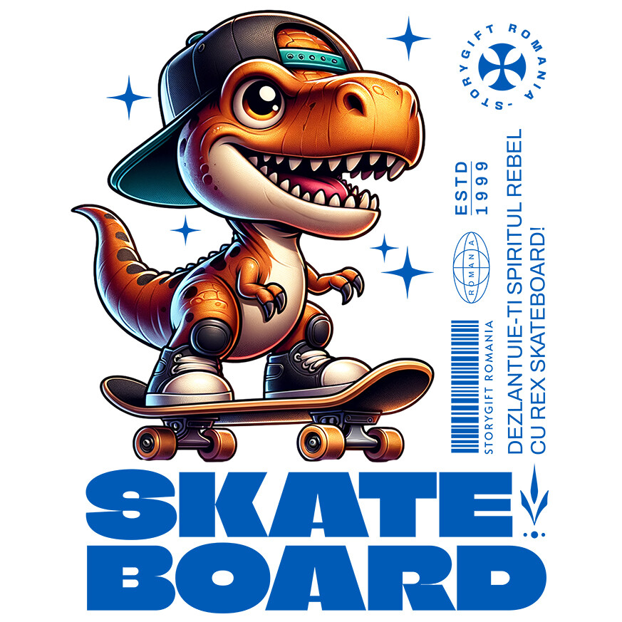 Sticker Adeziv Autocolant Personalizat Dinozaur Skateboard Cu Șapcă – Design Urban Vesel [1]
