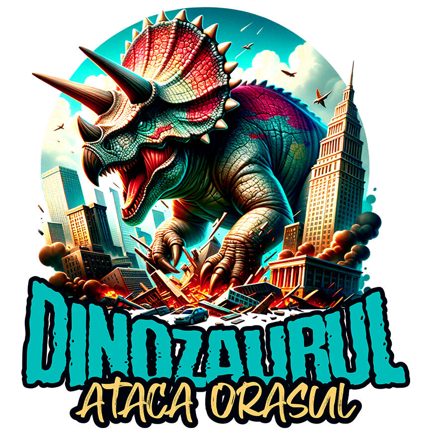 Sticker Adeziv Autocolant Personalizat Dinozaur Fioros Atacă Orașul 3D - Cadou Personalizat pentru Copii și Tati [1]