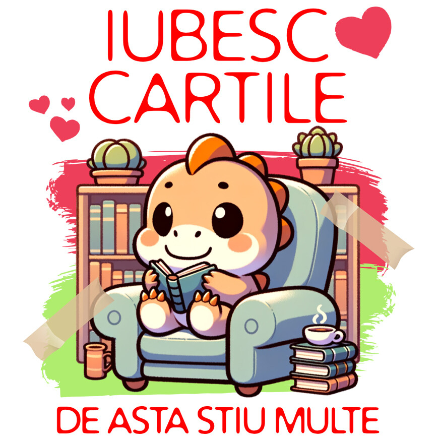 Sticker Adeziv Autocolant Personalizat Tricou Personalizat Dinozaur - "Iubesc Cărțile, De Asta Știu Multe" | Cadou pentru Cititori și Iubitori de Educație [1]