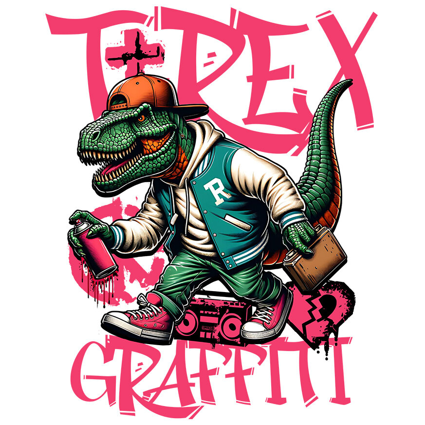 Sticker Adeziv Autocolant Personalizat T-Rex Gangster Graffiti - Îmbrăcăminte Stradală Urbană cu Artă Personalizată pentru Copii și Adulți [1]