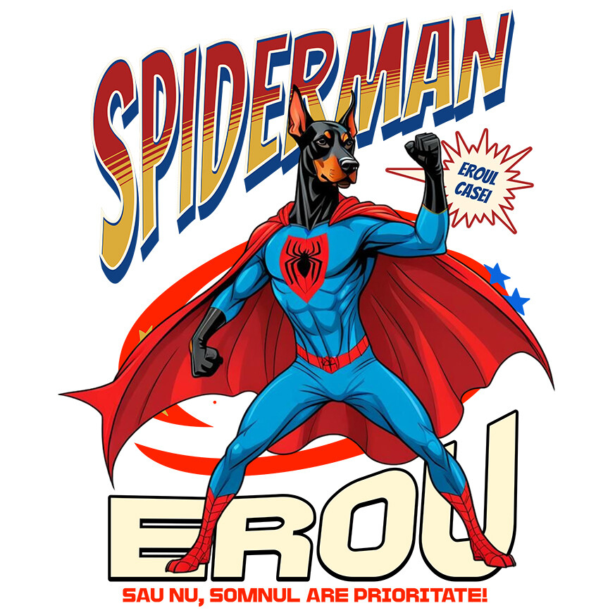 Sticker Adeziv Autocolant Personalizat Doberman Pinscher în Costum Spider-Man - Cadou Personalizat pentru Copii și Familie [1]
