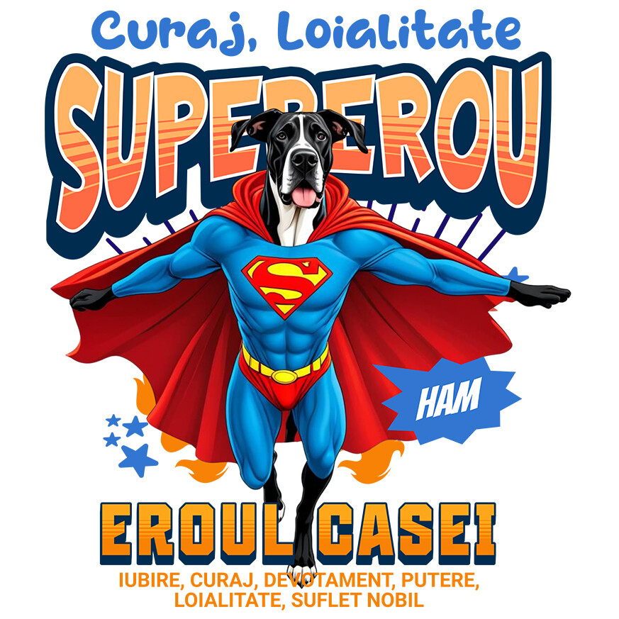 Sticker Adeziv Autocolant Personalizat Dog German în Costum de Superman – Produse Personalizate pentru Copii și Familie [1]