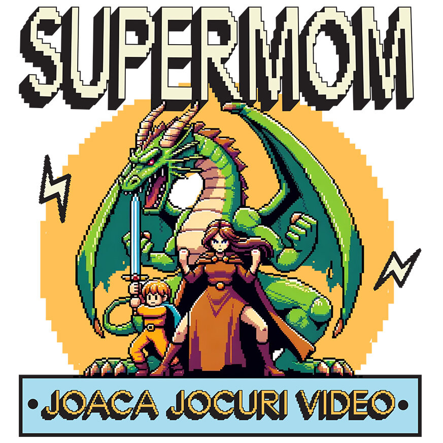 Sticker Adeziv Autocolant Personalizat Dragon Jocuri Video cu Luptătoare Războinică SuperMom - Cadou Personalizat „Joacă Jocuri Video” pentru Familie și Prieteni [1]