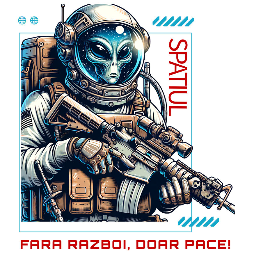 Sticker Adeziv Autocolant Personalizat Extraterestru în Costum Spațial - Mesaj de Pace - Cadouri Personalizate Sci-Fi [1]