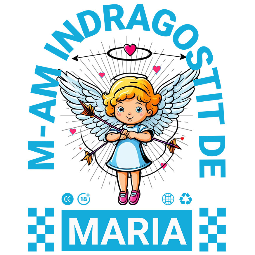 Sticker Adeziv Autocolant Personalizat Statuie Fata Copil Cu Aripi Înger – Cadou Personalizat Valentine's Day „M-am Îndrăgostit De Maria” [1]