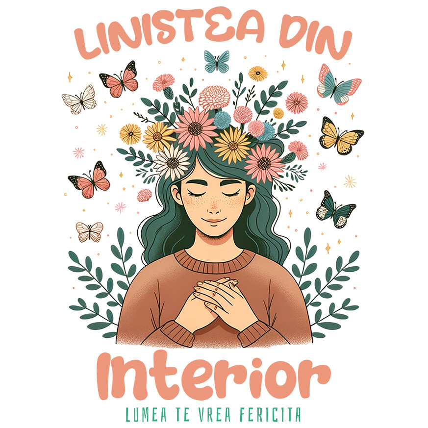 Sticker Adeziv Autocolant Personalizat Coroană de Flori cu Mesaj de Liniște Interioară | Lumea te Vrea Fericită - Cadou Personalizat [1]