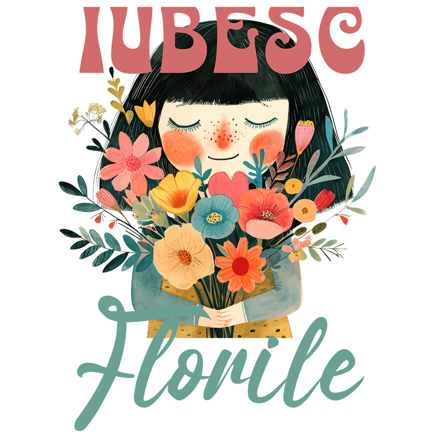 Sticker Adeziv Autocolant Personalizat Cadou Personalizat Fata Cu Breton și Buchet De Trandafiri | Iubesc Florile | Iubire și Natură [1]