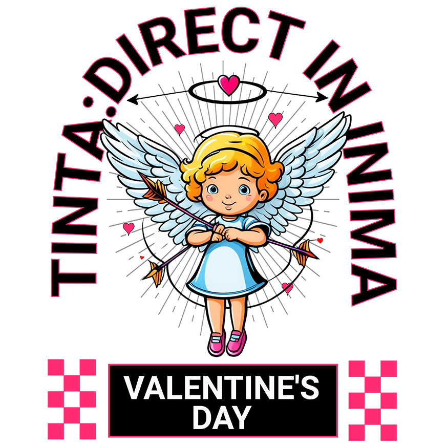 Sticker Adeziv Autocolant Personalizat „Fată Înger Cu Aripi Albe Și Săgeți - Cadou Personalizat „Țintă Direct În Inimă” pentru Familie, Copii și Prieteni de Valentine's Day” [1]