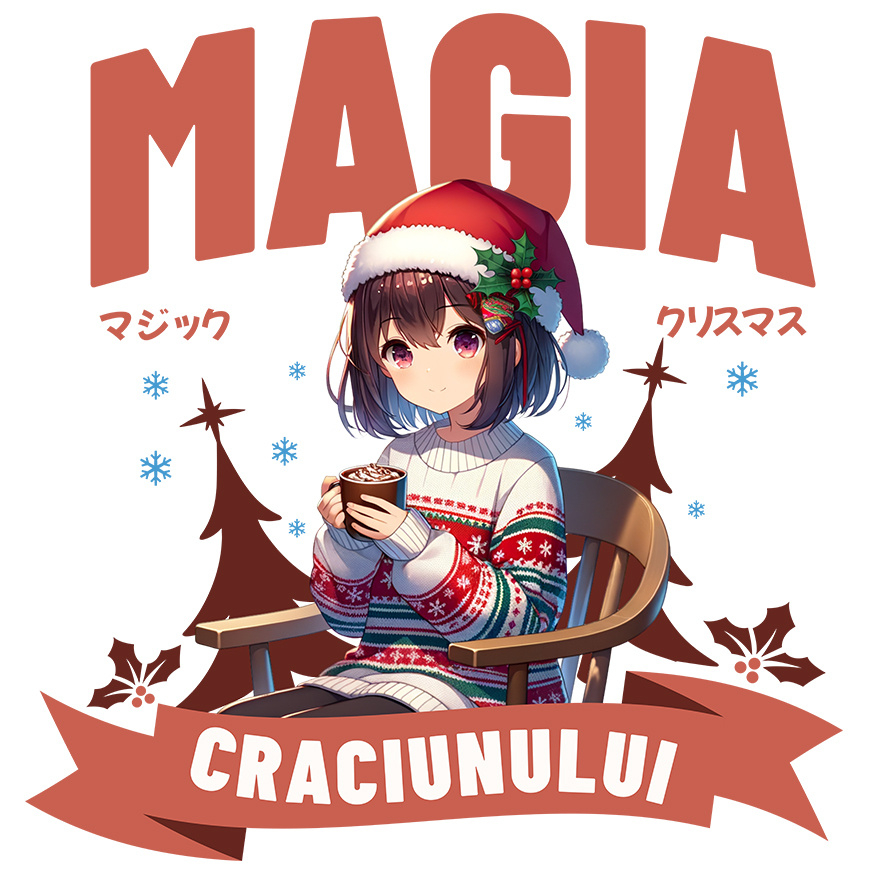 Sticker Adeziv Autocolant Personalizat Fată Stil Anime cu Căciulă și Pulover de Crăciun – Cadouri Personalizate pentru Magia Crăciunului [1]