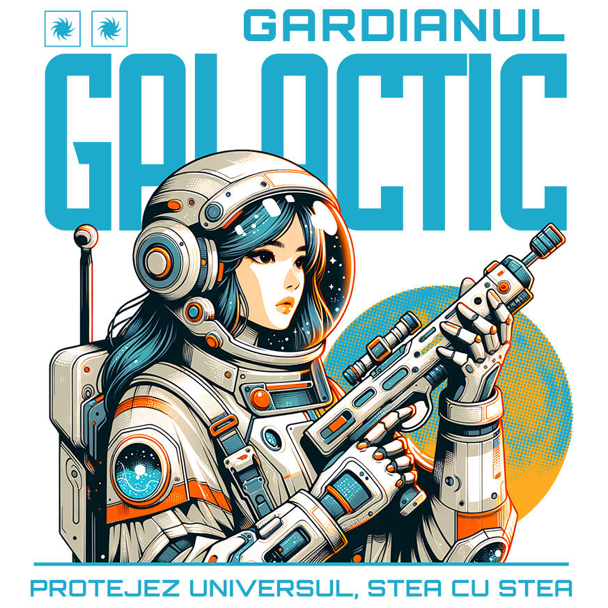 Sticker Adeziv Autocolant Personalizat Fata În Costum Spațial Cu Arma – Cadou Personalizat „Gardianul Galactic Protejez Universul” Pentru Copii [1]