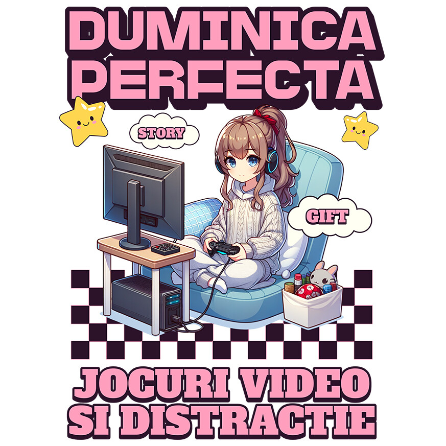 Sticker Adeziv Autocolant Personalizat Fată Stil Anime „Duminica Perfectă” - Cadou Personalizat pentru Iubitorii de Jocuri Video și Familie [1]