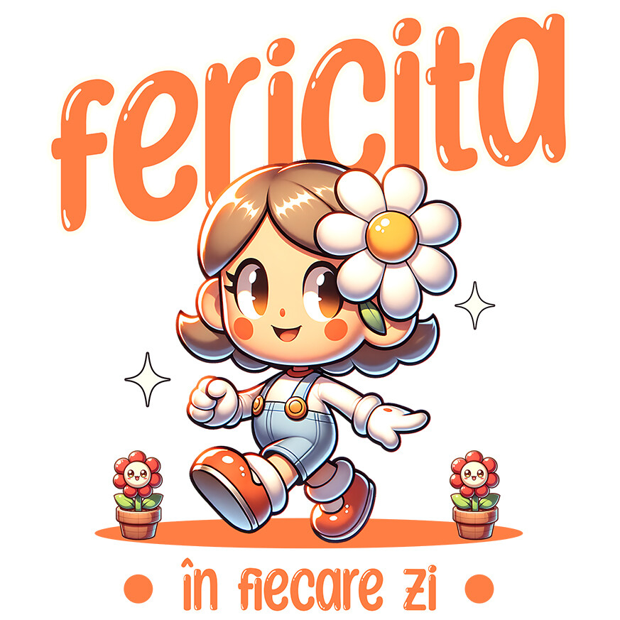 Sticker Adeziv Autocolant Personalizat Fată Veselă Animată cu Floare – Cadou Personalizat pentru Copii și Familie [1]