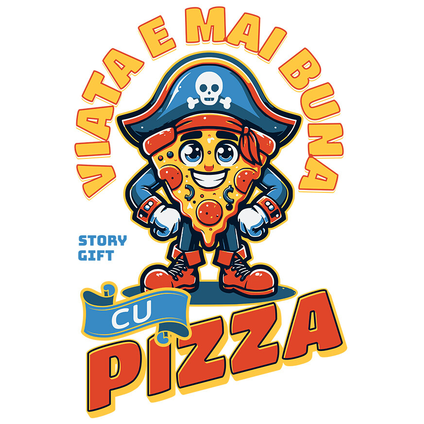 Sticker Adeziv Autocolant Personalizat Felie De Pizza Cu Pălărie De Pirat - Cadouri Amuzante pentru Iubitorii De Fast Food și Desene Animate [1]
