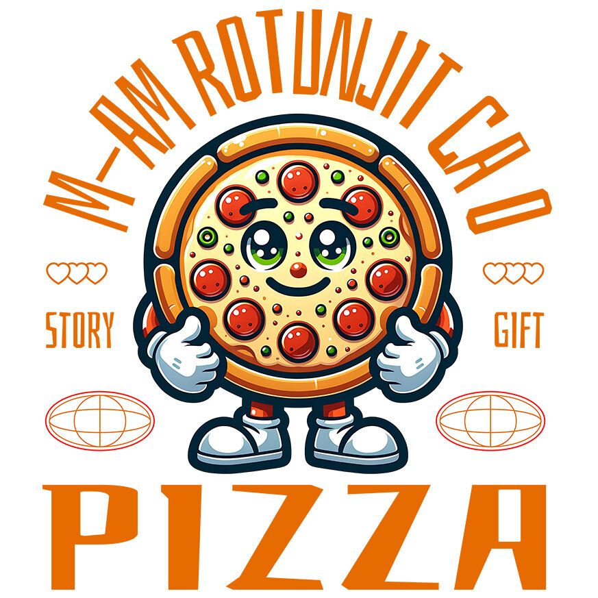 Sticker Adeziv Autocolant Personalizat Felie de pizza personalizată cu text amuzant „M-am rotunjit ca o pizza” – Cadou perfect pentru iubitorii de pizza [1]
