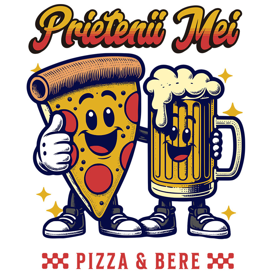 Sticker Adeziv Autocolant Personalizat "Felie De Pizza și Halba Bere - Cei Mai Buni Prieteni, Dragoste și Iubire" [1]