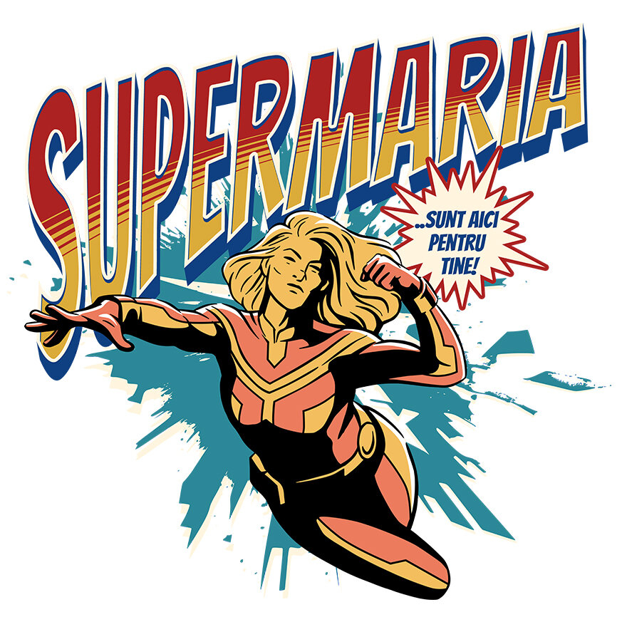 Sticker Adeziv Autocolant Personalizat Femeie Puternică În Costum De Super Erou – Cadou Personalizat „Super Maria Sunt Aici Pentru Tine” [1]