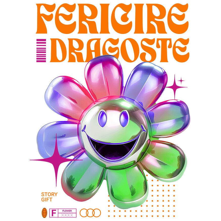 Sticker Adeziv Autocolant Personalizat Floare Colorată Veselă cu Text „Fericire, Dragoste, Natură” | Cadouri Personalizate pentru Femei, Familie și Prieteni [1]