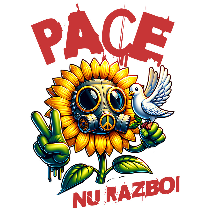 Sticker Adeziv Autocolant Personalizat Floarea Soarelui cu Masca Toxică și Porumbel Alb | Mesaj „Pace, Nu Război” | Cadouri Personalizate pentru Femei, Familie și Prieteni [1]