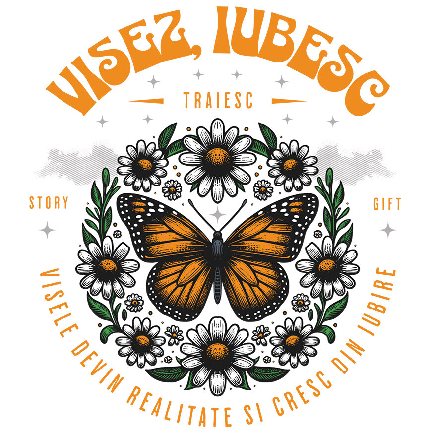 Sticker Adeziv Autocolant Personalizat Cadou Personalizat Flori Colorate și Fluture Galben | Visez, Iubesc Visele Devine Realitate | Iubire și Speranță [1]