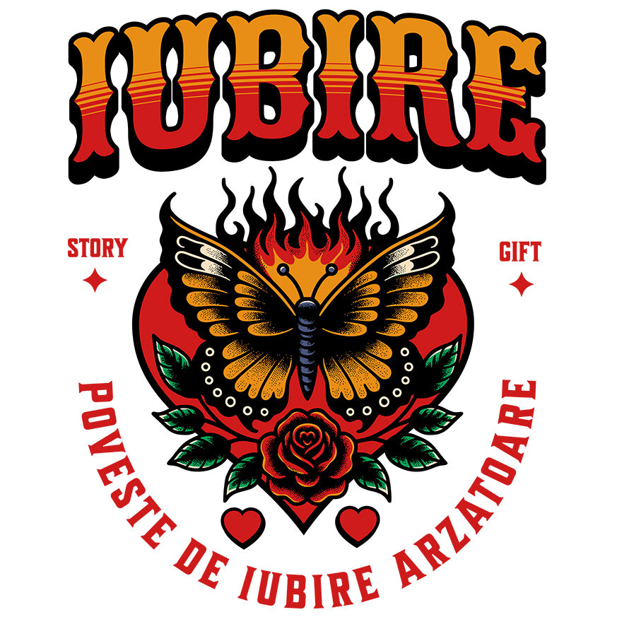 Sticker Adeziv Autocolant Personalizat Fluture Colorat în Flăcări și Floare Roșie - Poveste de Iubire Arzătoare pentru Cadouri Personalizate [1]