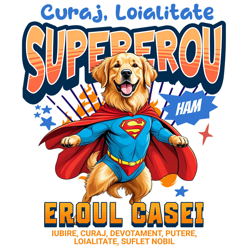 Sticker Adeziv Autocolant Personalizat Golden Retriever în Costum de Superman – Cadouri Personalizate pentru Familie și Copii [1]
