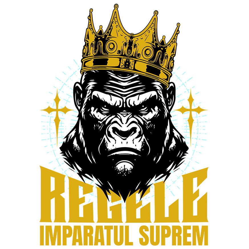 Sticker Adeziv Autocolant Personalizat Tricou Personalizat Gorila Regală cu Coroană de Aur – Regele Imperiul Suprem | Cadou Motivational [1]
