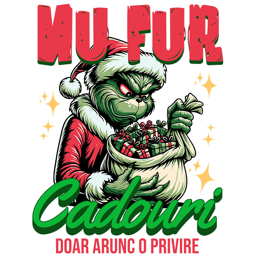 Sticker Adeziv Autocolant Personalizat Grinch în Costum de Moș Crăciun cu Sac de Cadouri – „Doar Arunc o Privire” pentru un Crăciun Amuzant [1]