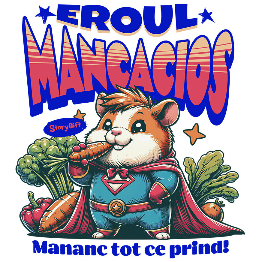 Sticker Adeziv Autocolant Personalizat Hamster Pufos În Grădină Cu Morcov – Cadou Personalizat „Eroul Mâncăcios” Pentru Copii [1]