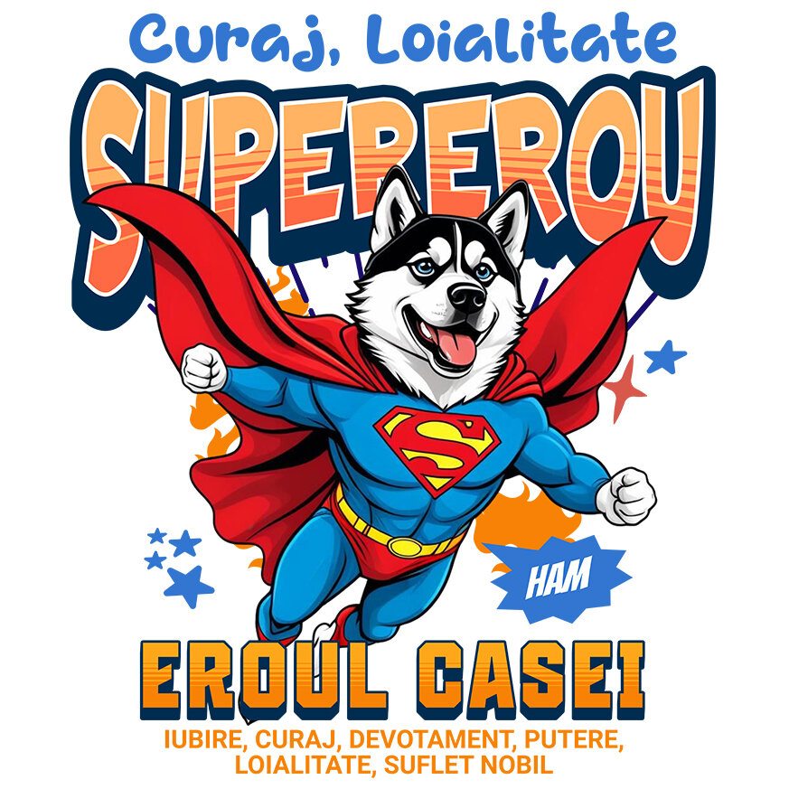 Sticker Adeziv Autocolant Personalizat Husky Siberian în Costum de Superman – Produse Personalizate pentru Copii și Familie [1]