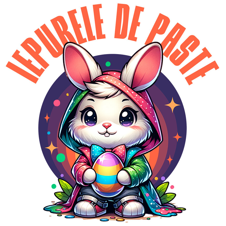 Sticker Adeziv Autocolant Personalizat "Iepure Alb Cu Pelerină Multicolor și Papion - Iepurele De Paște Perfect" [1]