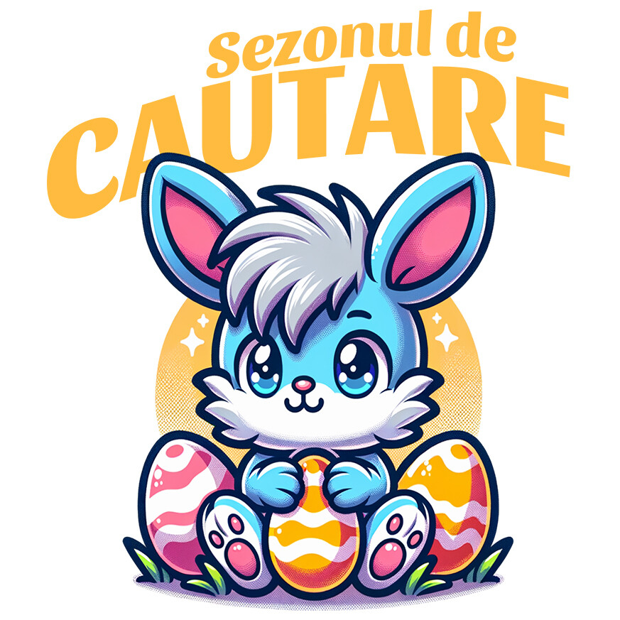 Sticker Adeziv Autocolant Personalizat "Iepure Albastru cu Freză și Ouă Colorate de Paște - Cadou pentru Copii" [1]